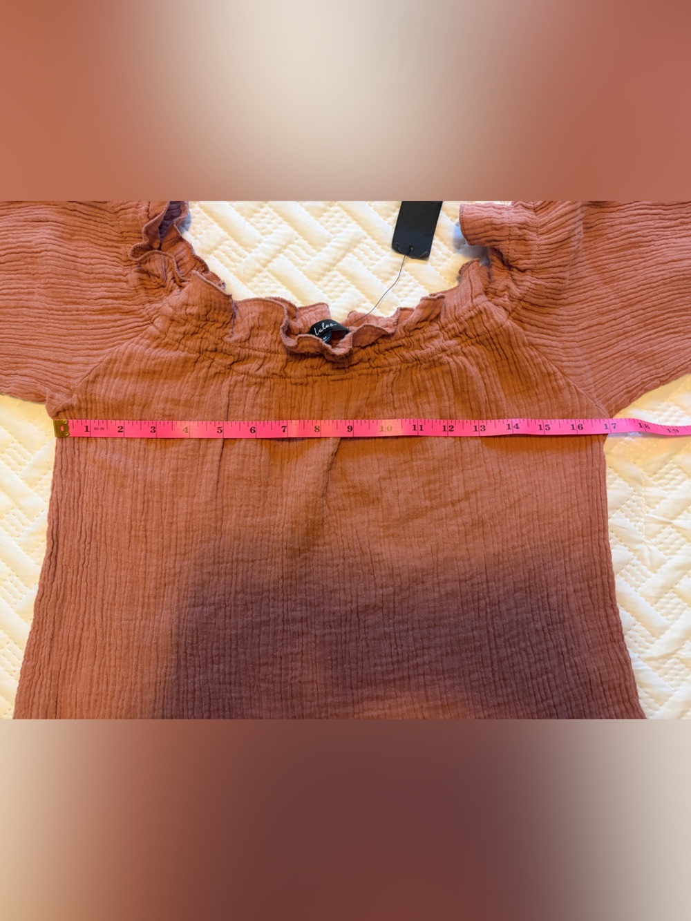 Lulu’s | Mauve Off-Shoulder Casual Gauzy Cotton Peasant Top - Summer Spring Fall - Picture 7 of 8